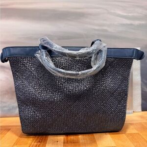 Woven Navy Blue Tote Bag | Minimalist Quiet Luxury Work Everyday Carryall
